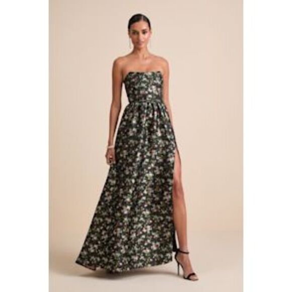 Lulus Dresses & Skirts - Lulu's Elegant Black Floral Strapless Gown